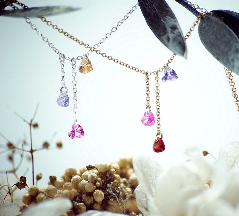 *hippie* Iceland│雪国 爱心锆石浪漫色彩纯银Y型项链颈链Choker - 颈链 - 其他金属 银色