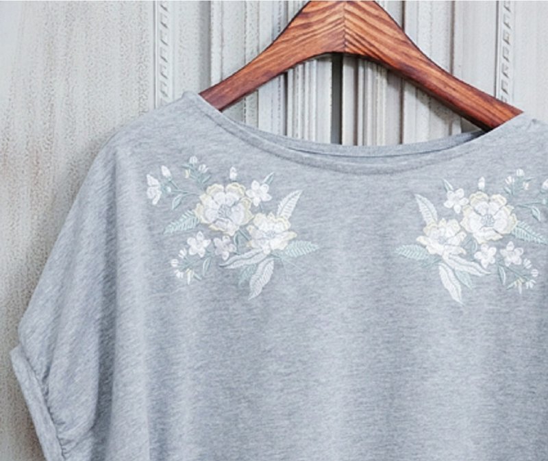 【手工制作】法式复古/上衣/半袖 - 女装 T 恤 - 棉．麻 灰色