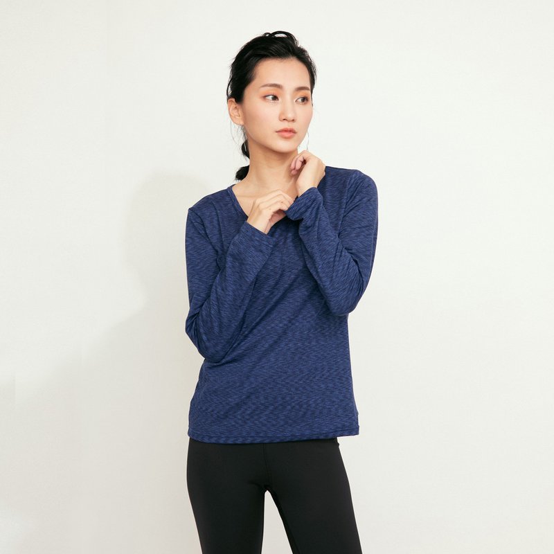 【planedo】长袖波纹内搭上衣-蓝 - 女装瑜珈服 - 聚酯纤维 蓝色