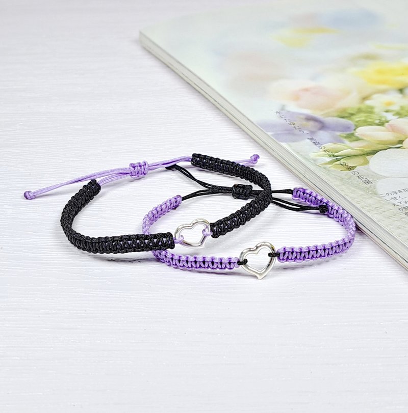 S999纯银心心情侣手绳 情侣手环 (套装)【自选颜色】TBC002(L) - 手链/手环 - 纯银 黑色