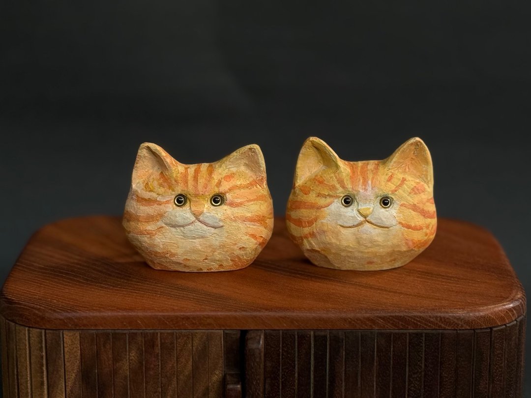 萌喵原木挂饰/钥匙圈/橘猫 - 钥匙链/钥匙包 - 木头 橘色