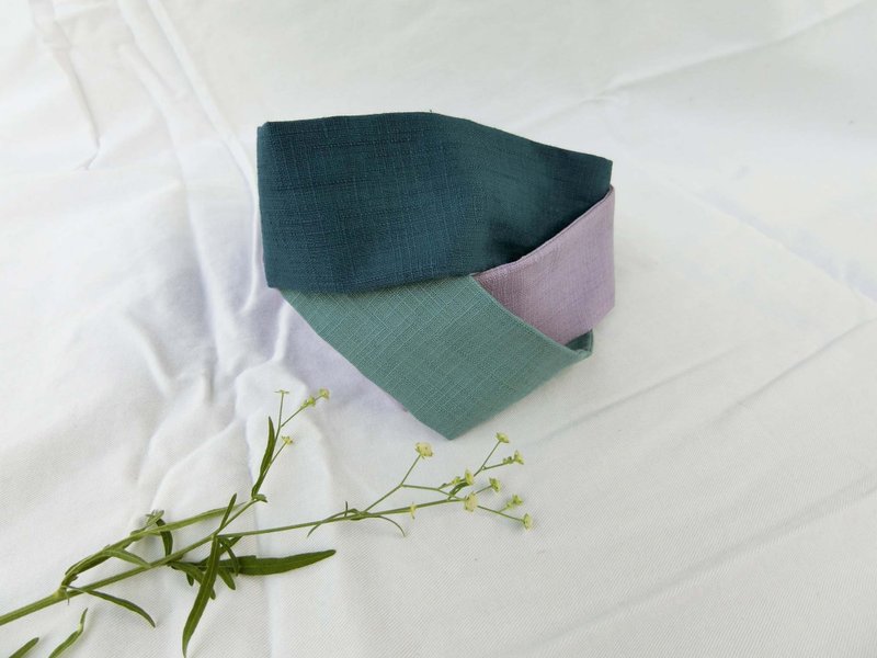 青草绿与芋紫麻花卷发带 - 发带/发箍 - 棉．麻 多色