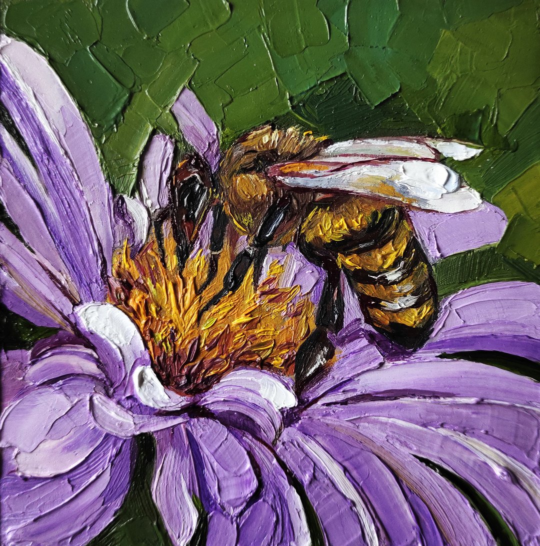 一只彩绘的 蜜蜂 绘画 蜂手绘 原装 油画 花墙艺术 墙艺 墙壁装饰 - 海报/装饰画/版画 - 其他材质 紫色