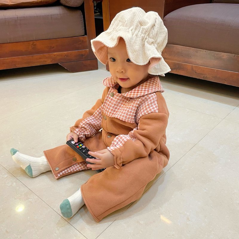 【现货】薄暮晨光里的小花丛 | 双面灯芯绒松紧绑带花朵婴儿帽 - 婴儿帽/发带 - 棉．麻 粉红色