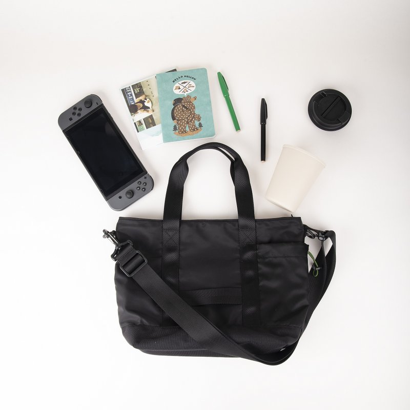 Tote+ 復古托特包 大容量 輕便防水 斜挎手提 優質尼龍 黑色 - 侧背包/斜挎包 - 尼龙 