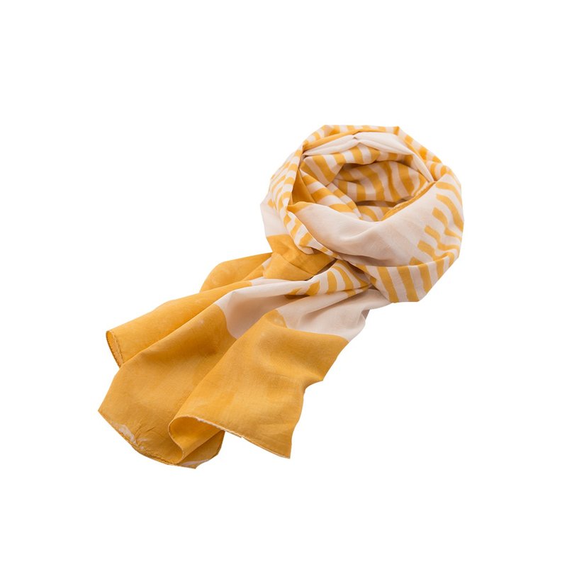 印度手工盖印植物染天竺棉围巾－日系条纹 - 围巾/披肩 - 棉．麻 黄色