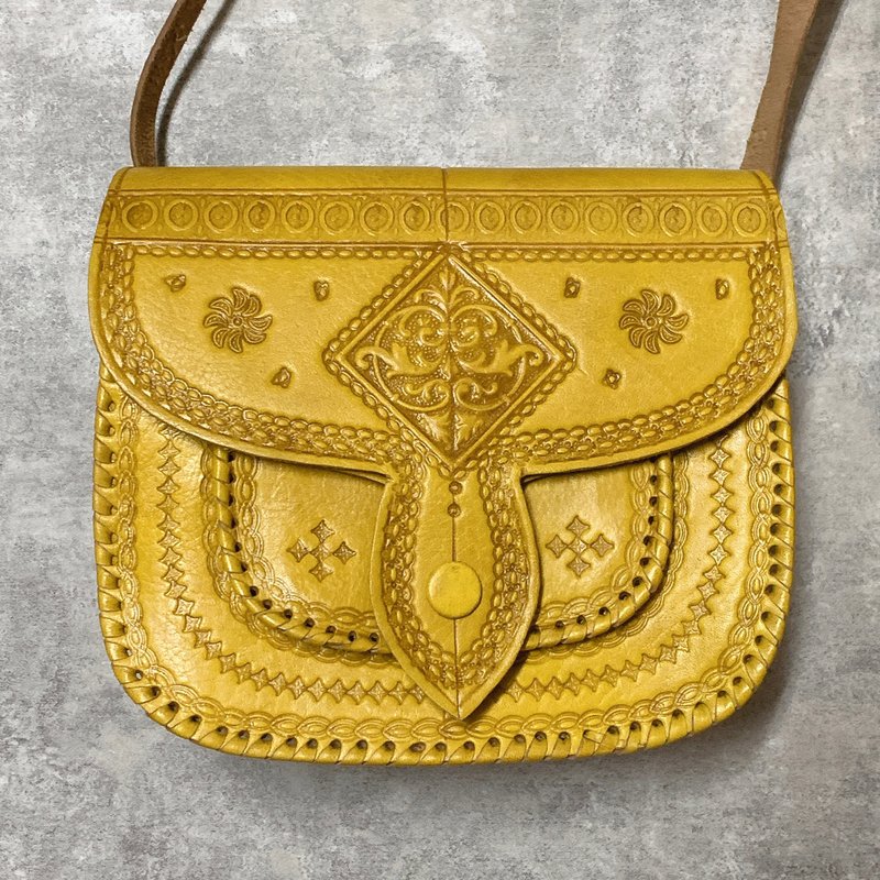 黄骆驼包 摩洛哥花砖 - 侧背包/斜挎包 - 真皮 黄色