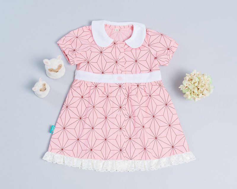 圆领洋装(短袖)-订制 和风7 - 童装礼服/连衣裙 - 棉．麻 粉红色