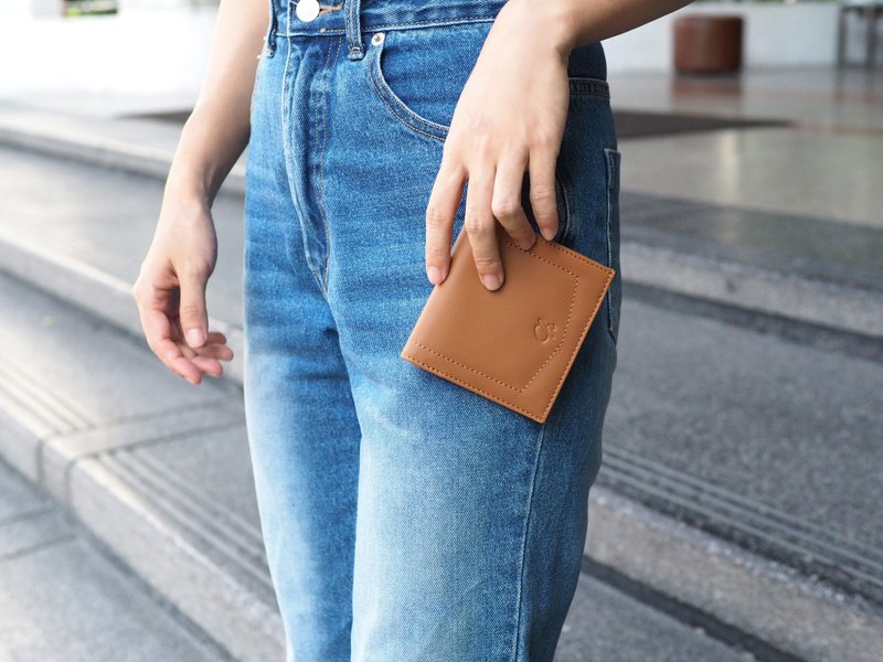 Hannah (latte) : Small leather short wallet, folded wallet, Slim, light brown - 皮夹/钱包 - 真皮 卡其色
