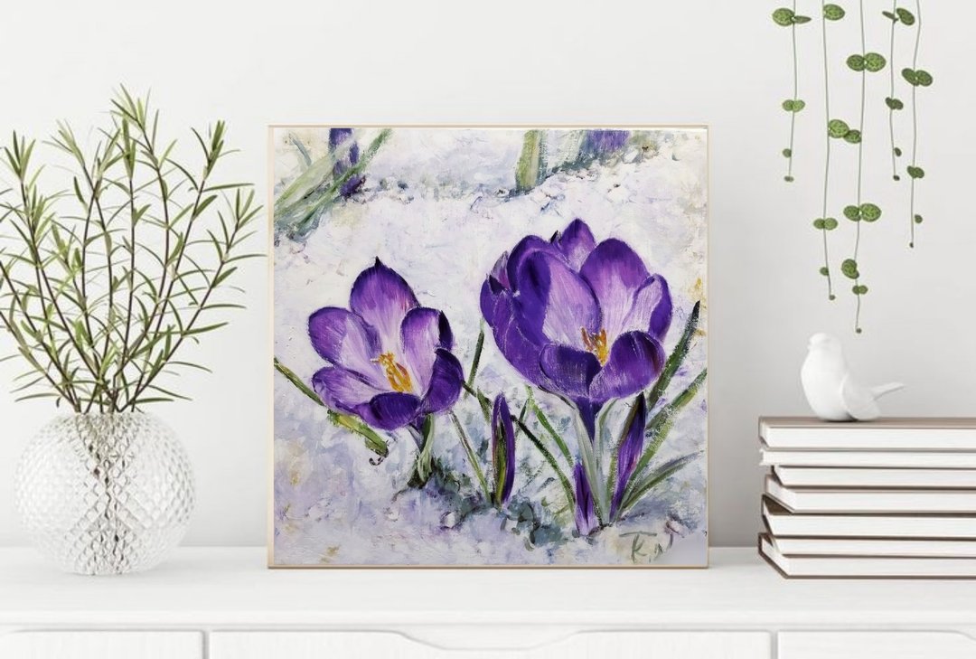 Original oil painting on canvas SPRING FLOWERS - 海报/装饰画/版画 - 棉．麻 透明