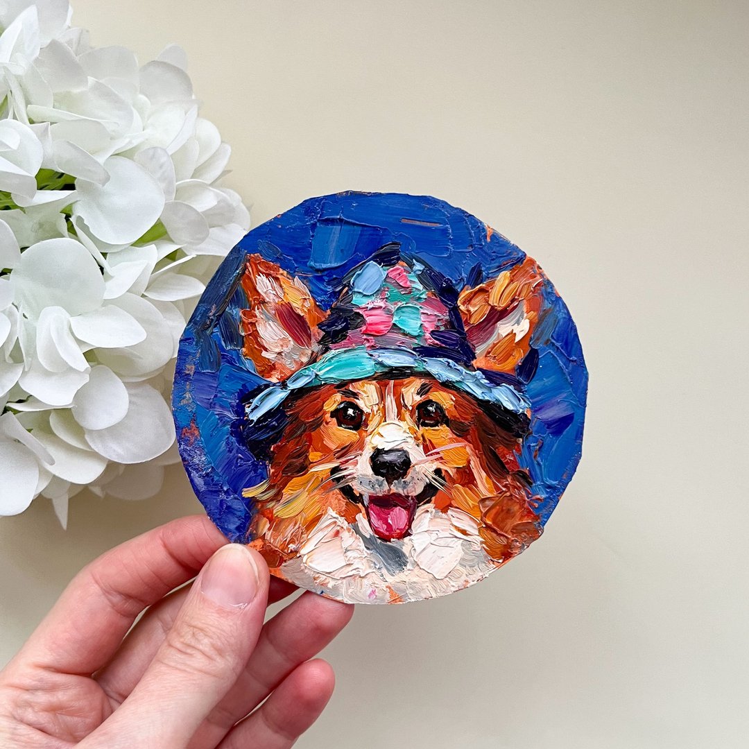柯基犬画柯基犬原画原创艺术小画动物艺术 - 海报/装饰画/版画 - 其他材质 咖啡色