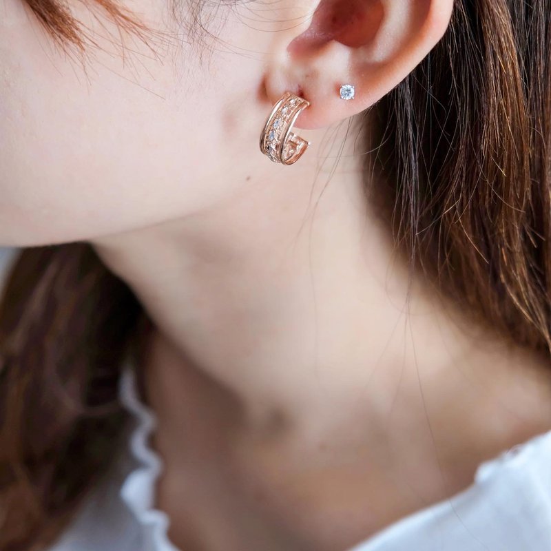 Vintage Hoop | 意大利925纯银玫瑰金镂空圈环耳环 | 欧美风 - 耳环/耳夹 - 玫瑰金 多色