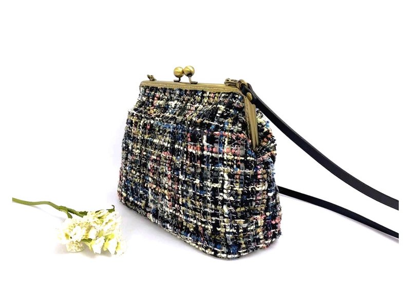 暖调毛夹层口金包 • 侧背包 • 附真皮背带 • 母亲节礼物 - 侧背包/斜挎包 - 棉．麻 灰色