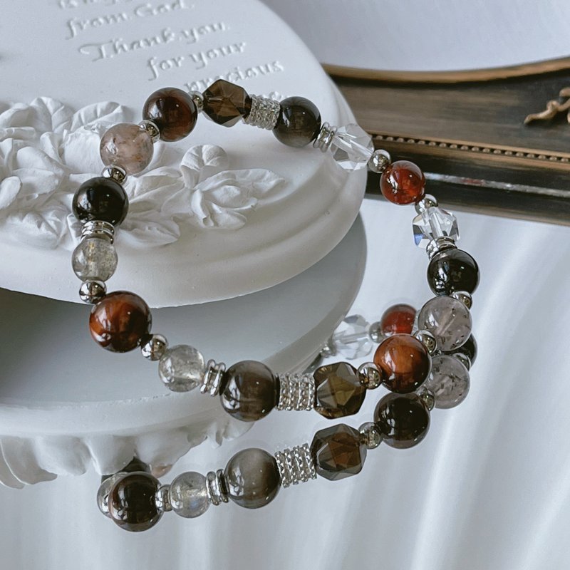 越界丨红虎眼+金运石 //招财辟邪 稳定情绪// 天然水晶手链 - 手链/手环 - 水晶 黑色