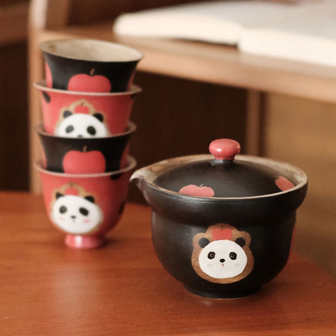 蘋果熊貓快客杯 / 日式功夫茶具 / 家用旅行茶杯 - 茶具/茶杯 - 瓷 多色