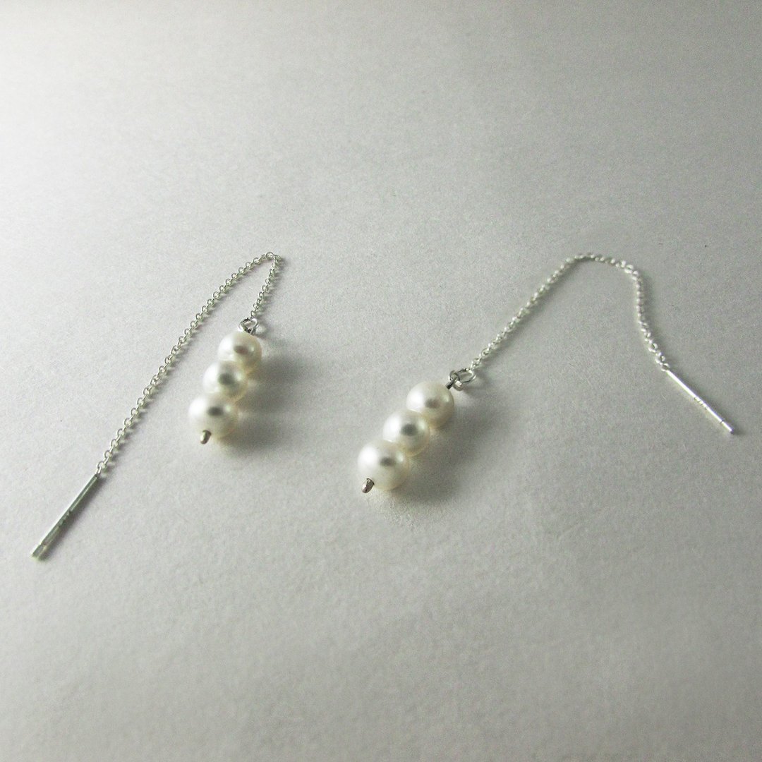 rain pearl earring_落雨珍珠耳环 | 母亲节礼物 925银 淡水珍珠 - 耳环/耳夹 - 珍珠 白色