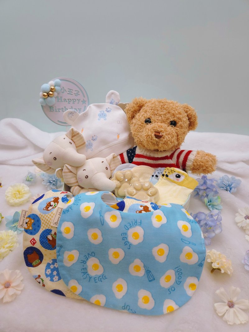 柴柴荷包蛋摇篮满月礼/弥月礼盒/生日/新生儿/送礼/口水巾 - 围嘴/口水巾 - 棉．麻 多色