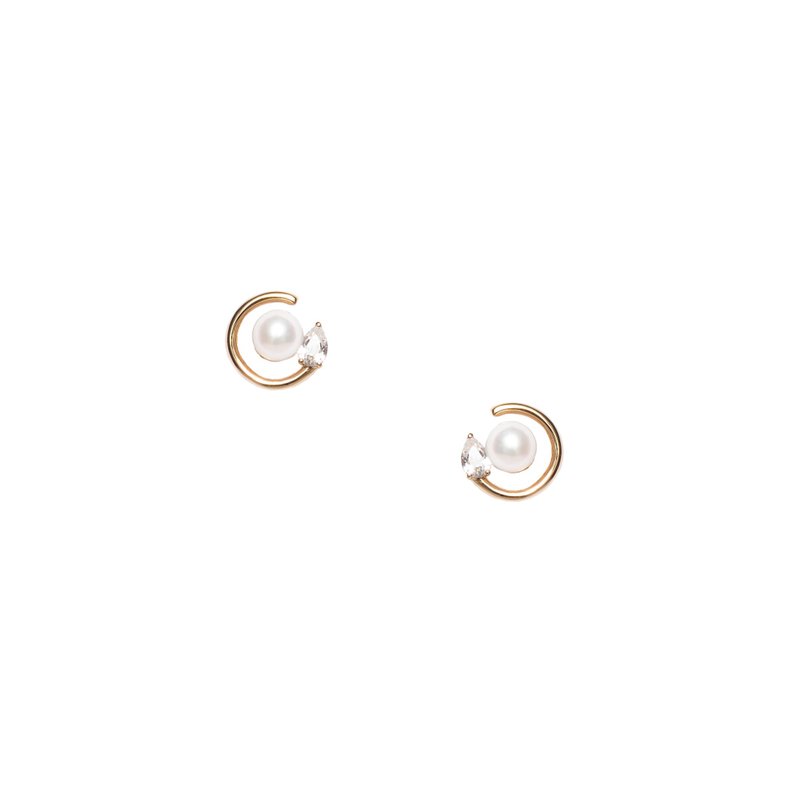 努力不懈珍珠圆形耳环 925银厚镀18K金 Continuer Pearl Earring - 耳环/耳夹 - 珍珠 金色