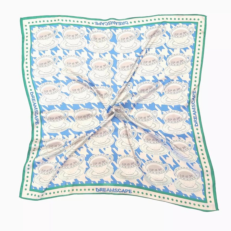 Sip of Joy Bible Inspired 100% silk scarf  喝一口喜樂  聖經真絲色丁90cm絲巾 - 丝巾 - 丝．绢 蓝色