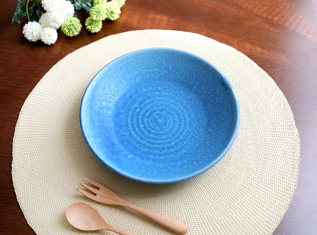 ON SALE / deep blue glaze 7 sun plate - 盘子/餐盘/盘架 - 陶 蓝色