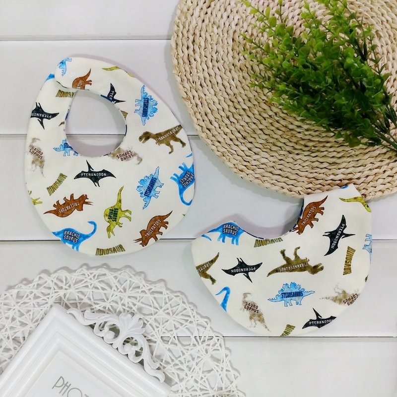 米白侏罗纪 - 围嘴/口水巾 - 棉．麻 白色