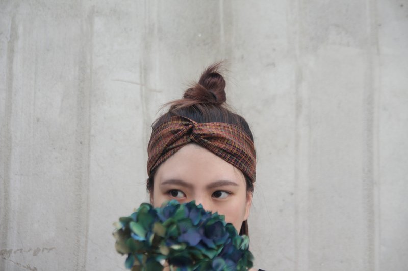 彩线方格 丝绸  桃红 橘黄绿 手工十字松紧发带 - 发带/发箍 - 聚酯纤维 多色