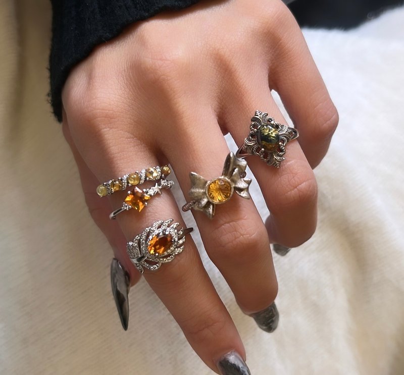 s925 银 财富水晶  黄水晶 钛金 戒指 戒子 - 戒指 - 水晶 