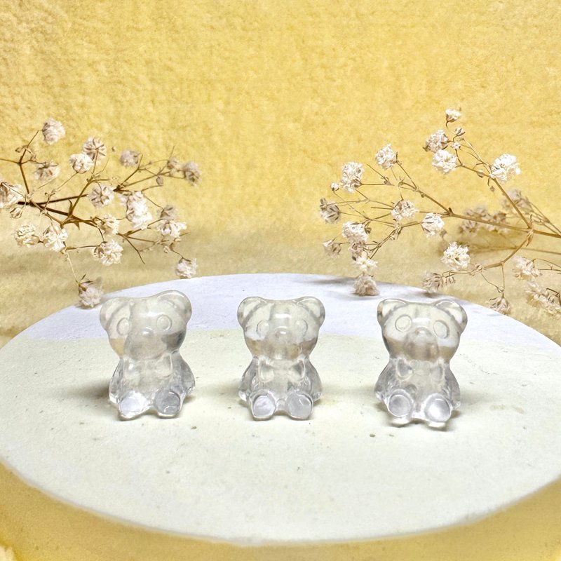 天然白水晶领结小熊项链/手珠 可爱造型雕刻矿石饰品 - 手链/手环 - 水晶 白色