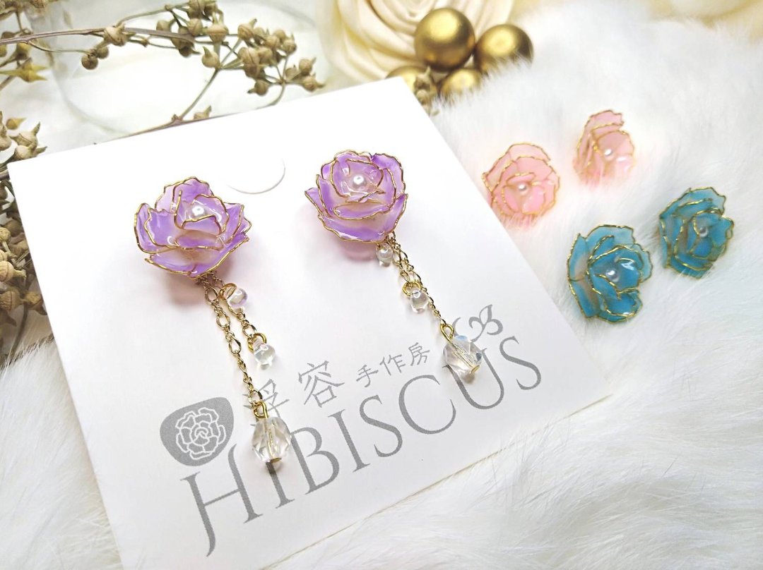 浮容手作房HIBISCUS#藏心#/耳环/水晶花 - 耳环/耳夹 - 其他材质 白色