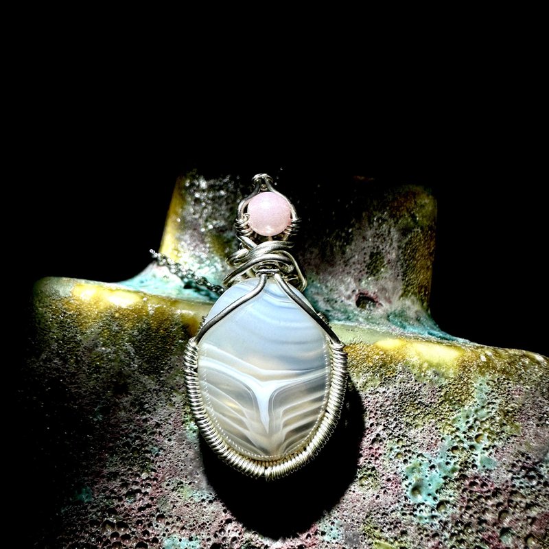 【独一无二款】 红珍 | 玛瑙项链 金属编织(含银链) - 项链 - 水晶 白色