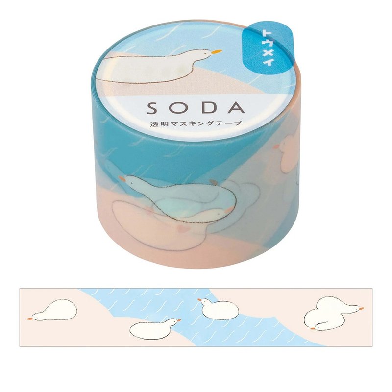 【KING JIM】HITOTOKI SODA 透明PET卷状胶带 30MM 鸭鸭戏水 - 纸胶带 - 其他材质 
