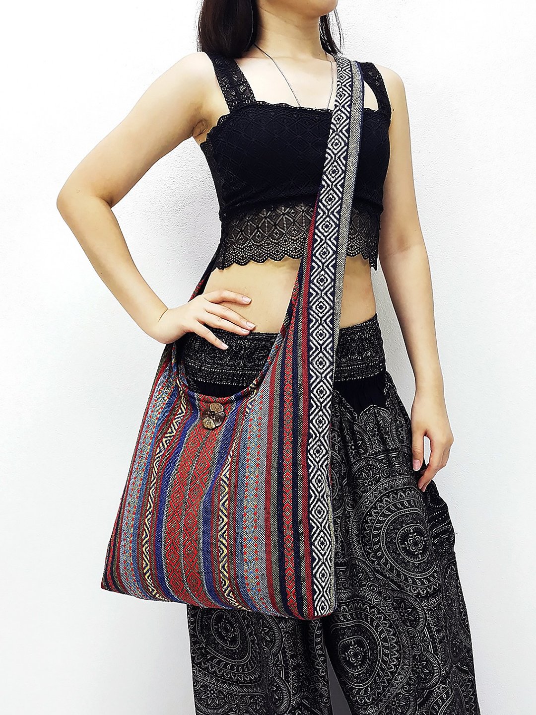 Woven Cotton Bag Shoulder bag Crossbody bag Bohemian Unisex Hobo bag Long Strap - 其他 - 棉．麻 红色