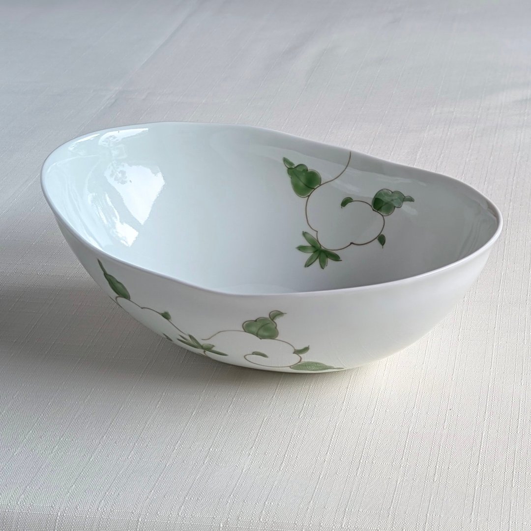 锦（Nishiki）蔓藤花纹椭圆形浅碗 - 碗 - 陶 白色