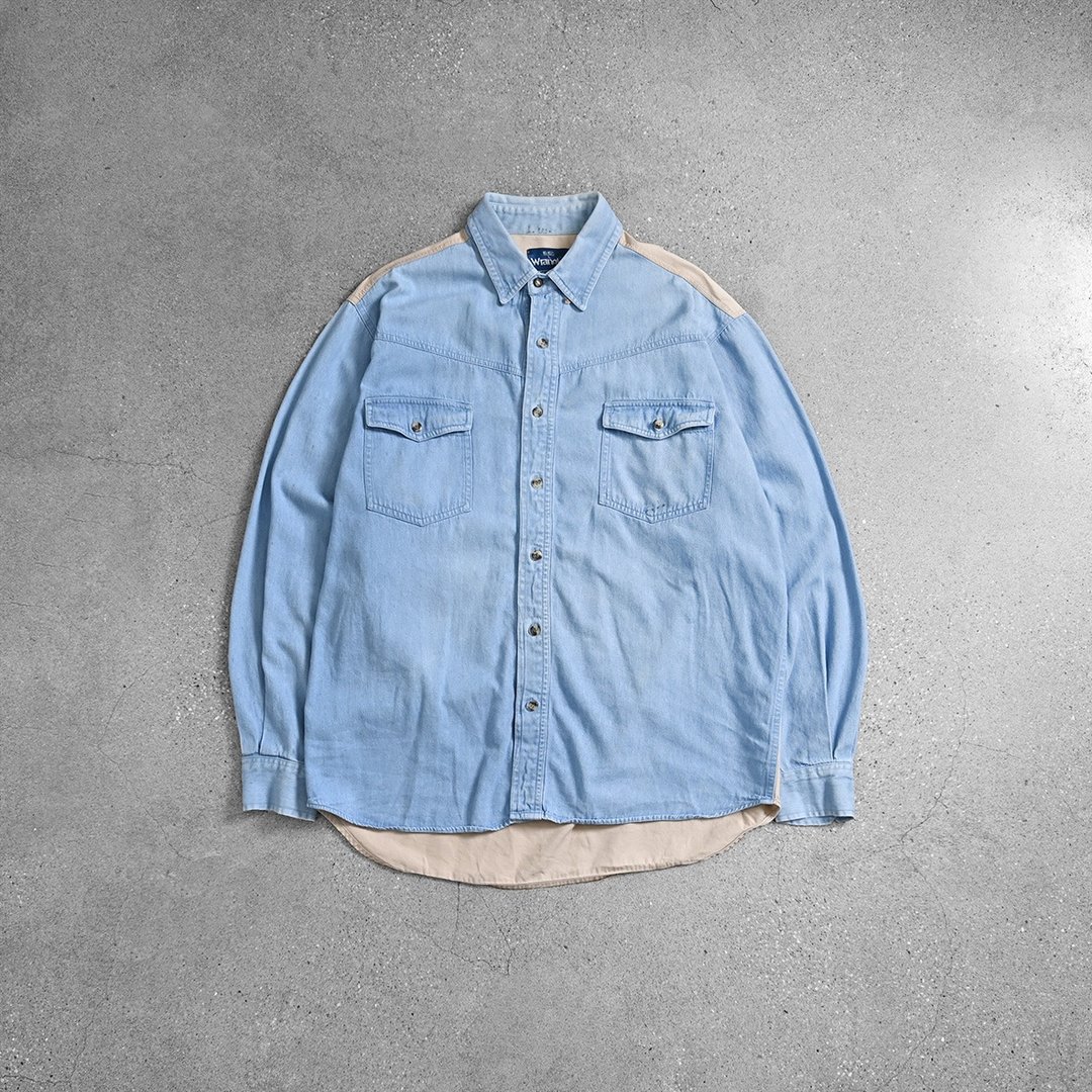 Vintage Wrangler 古着衬衫 / 牛仔衬衫、复古衬衫、衬衫穿搭 - 男装衬衫 - 羊毛 蓝色