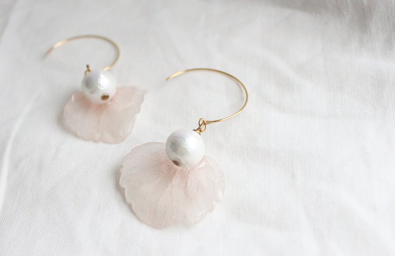 美人鱼棉珍珠耳环 - 耳环/耳夹 - 植物．花 粉红色