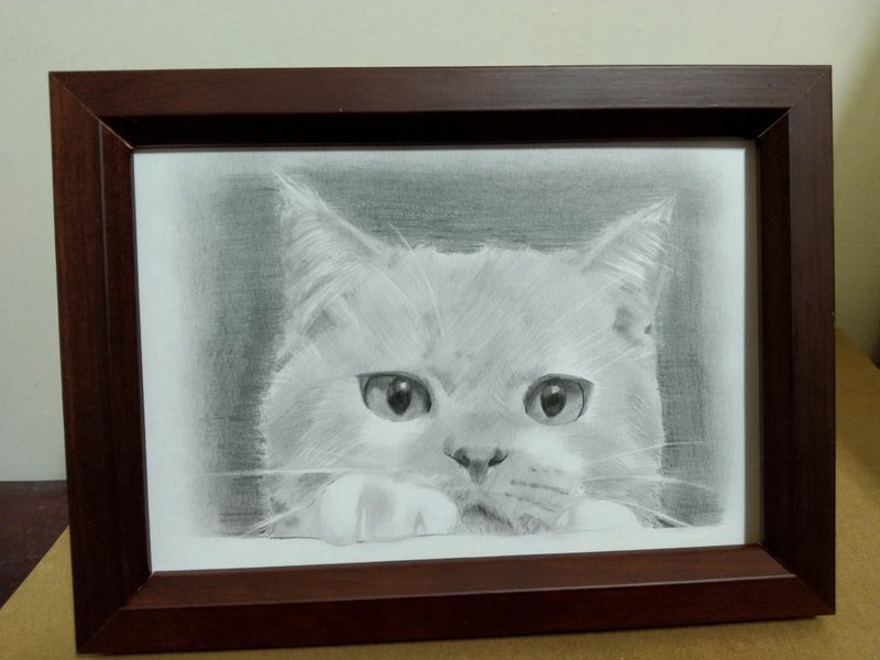 摆设 / 猫 / 铅笔素描 / 原稿 / 含框 - 海报/装饰画/版画 - 纸 
