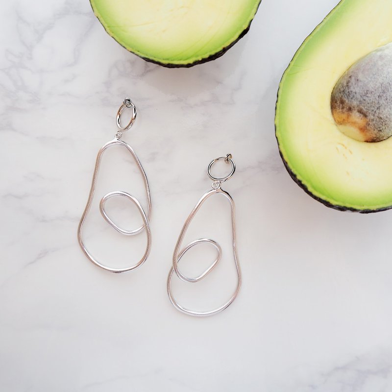 Avocado Earrings (Silver) - 耳环/耳夹 - 其他金属 银色