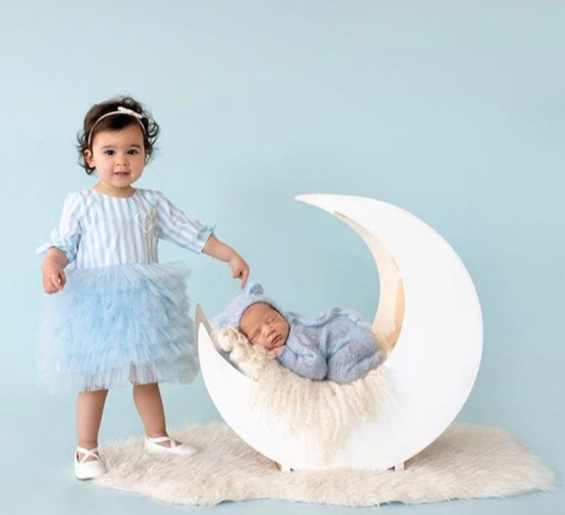 Blue and white tutu dress with ribbon and pearls for baby girl. - 童装礼服/连衣裙 - 其他材质 蓝色