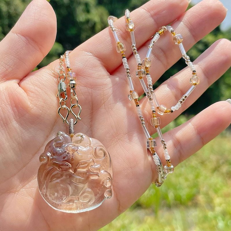 茶水晶共生黄水晶拿铁狐仙 x 日本珠设计款项链 - 项链 - 半宝石 