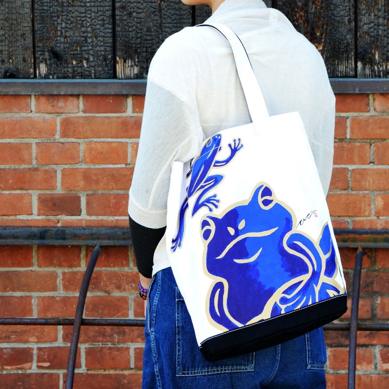 Collection Tote 3 - Happniess Frog - 手提包/手提袋 - 棉．麻 蓝色