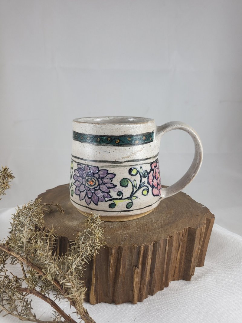 团花复古风手工马克杯 - 咖啡杯/马克杯 - 陶 多色