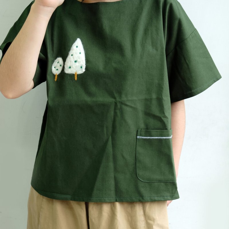 树白 刺绣羊毛毡 圆领短衫 - 女装上衣 - 棉．麻 绿色