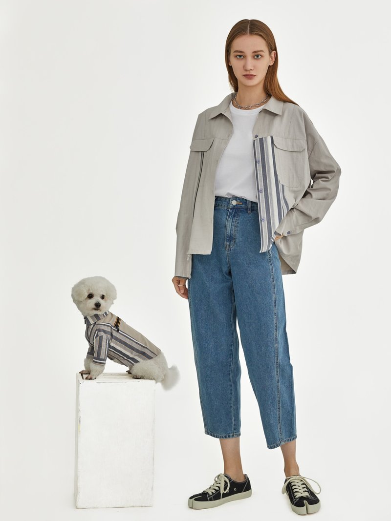 秋冬新款 拼接设计款衬衫 宠物亲子装 - 女装衬衫 - 棉．麻 蓝色