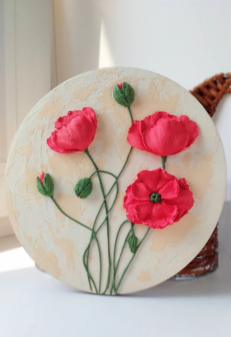 罂粟花 3D 红色罂粟花花卉画 野花画 妈妈礼物 家居装饰 - 墙贴/壁贴 - 其他材质 红色