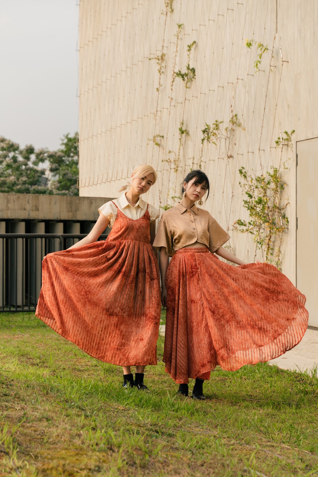 透视吊带连身裙 See-through Camisole Dress - 裙子 - 其他材质 橘色