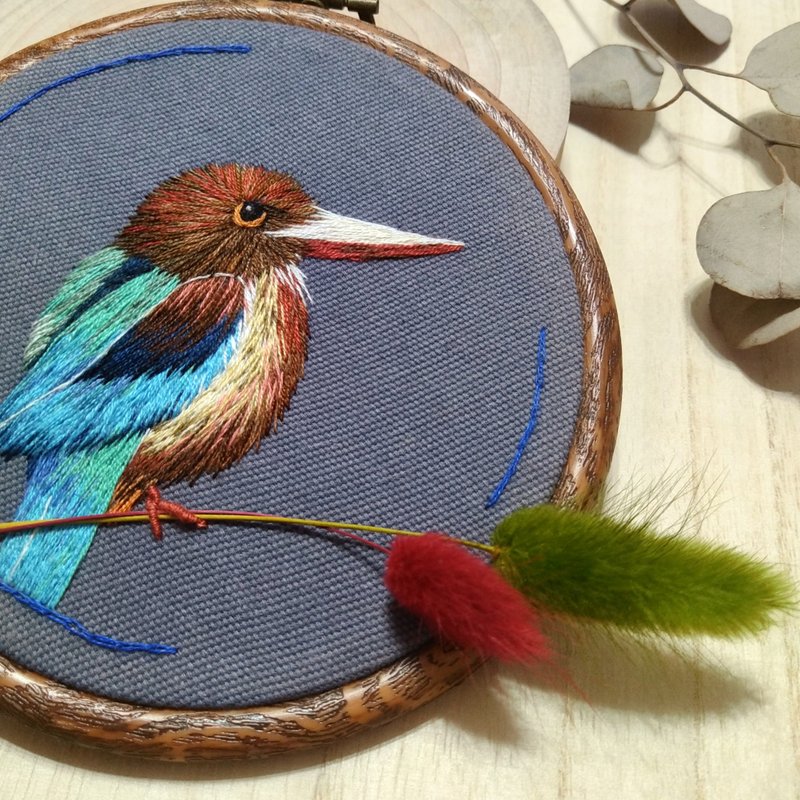 百鸟绣挂画 - 苍翡翠 - 画框/相框 - 绣线 咖啡色