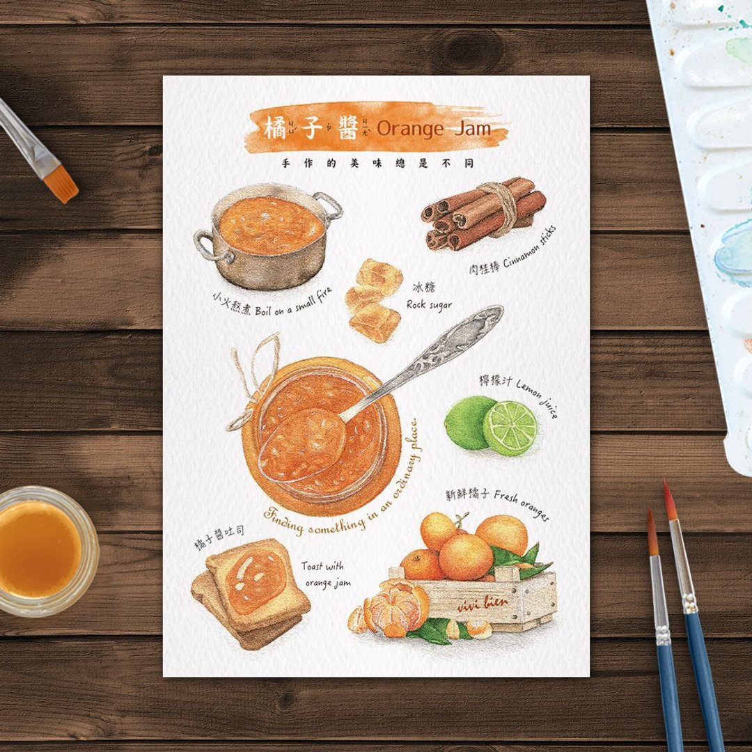 美食插画 明信片 – 橘子酱 - 卡片/明信片 - 纸 白色