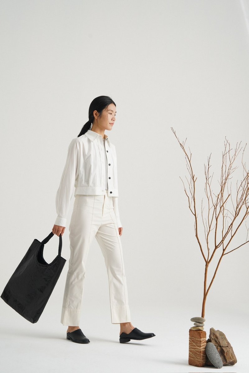 素白长袖短衬衫 - 女装衬衫 - 棉．麻 