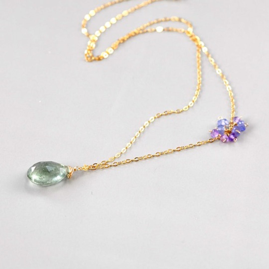 Moss aquamarine x tanzanite necklace 14kgf - 项链 - 宝石 