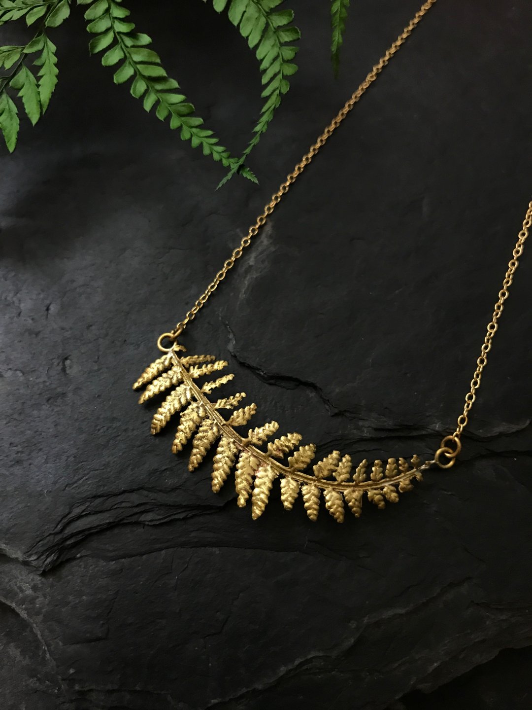 植蕨  蕨类 森林系 黄铜项链 シダのネックレス Fern Brass - 项链 - 铜/黄铜 金色